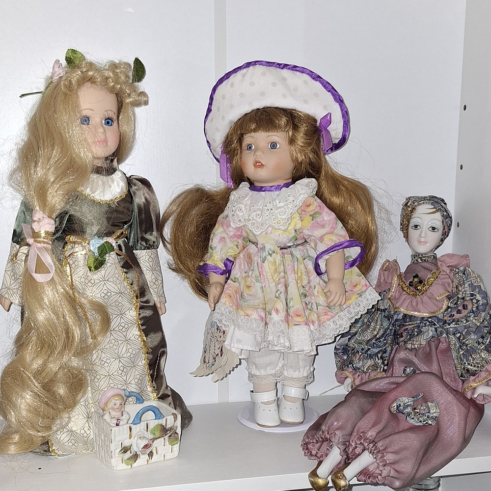 Elegant Porcelain Doll Set with Floral Accents